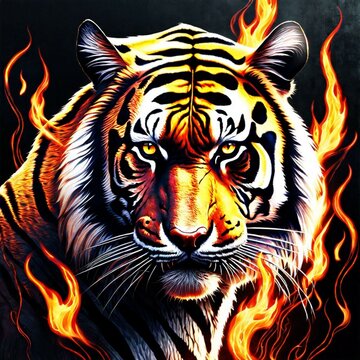 Tiger Head - Front - Flames