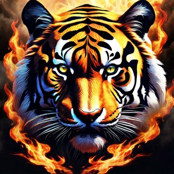 Tiger Head - Front - Flames