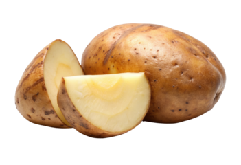 Sliced raw potatoes isolated with transparent background.