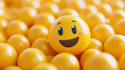 Celebrating World Smile Day with yellow smiley balls in a vibrant gathering of cheerful expressions