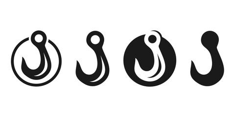 hook icon logo design that can be edited according to your needs, hook symbol, silhouette, hook set