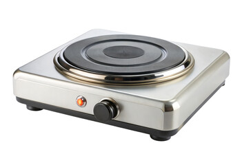 Fototapeta premium Silver electric stove burner isolated with transparent background.