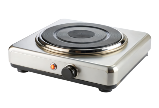 Silver electric stove burner isolated with transparent background.