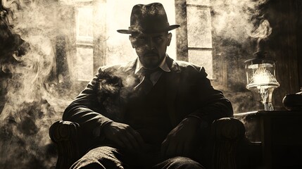 Old-world interrogation scene, prisoner in rags, darkened room filled with smoke from oil lamps, wartime atmosphere, steampunk, sepia filter, digital art