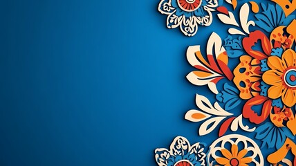 Hispanic heritage month background. Vector banner, poster for social media, networks. Greeting card with copy space. National Hispanic heritage month, ornament pattern on blue background
