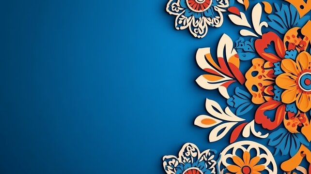 Hispanic heritage month background. Vector banner, poster for social media, networks. Greeting card with copy space. National Hispanic heritage month, ornament pattern on blue background