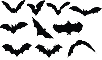 Naklejka premium Set of bat flying pose full body silhouette illustration