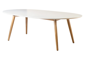 Oval white dining table isolated with transparent background.