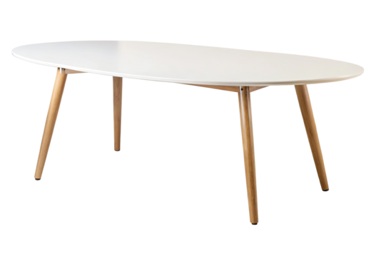 Oval white dining table isolated with transparent background.