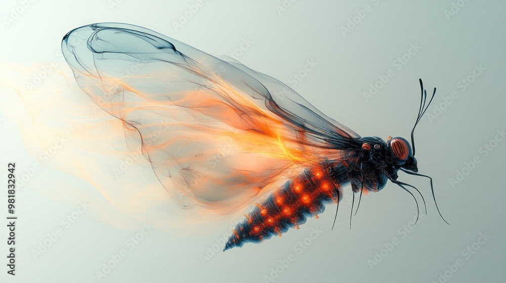 Sticker A stylized, glowing insect with flowing elements and vibrant colors.