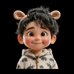 Cute animated boy wearing animal ears and a cozy hoodie