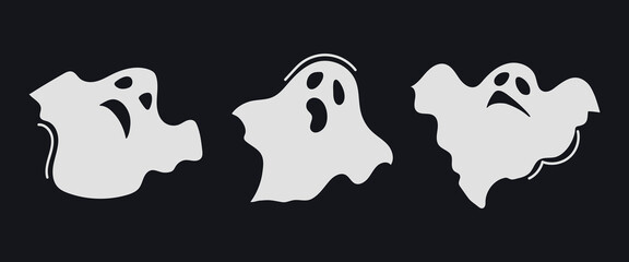 Obraz premium Set collection of ghosts silhouettes icon clipart avatar logotype isolated illustration on black background