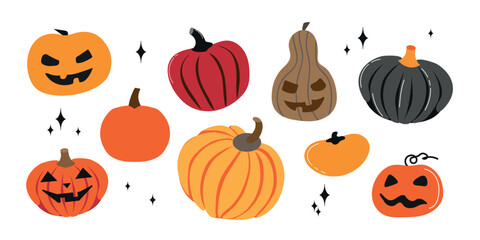 Halloween pumpkins and Jack-O-Lanterns collection set icon clipart avatar logotype isolated illustration