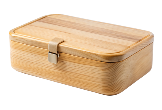 Wooden bento lunch box isolated with transparent background.