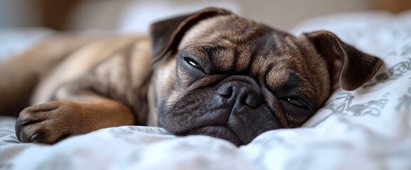 Sleeping Pug on White Bedding