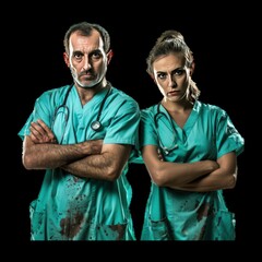 Scrub-clad pros show dedication amid stains