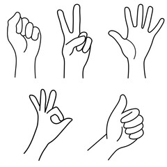 モノクロの線画で描かれた手のジェスチャーのイラスト