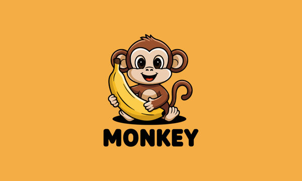 Smiling monkey holding a banana cartoon vector