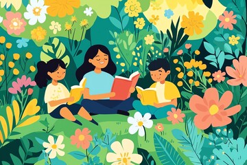 Teacher Reading to Attentive Children in a Classroom Setting – A Calm and Educational Illustration Highlighting Storytelling, Learning, and Early Childhood Education