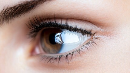 Obraz premium Close-Up of a Human Eye with Reflection