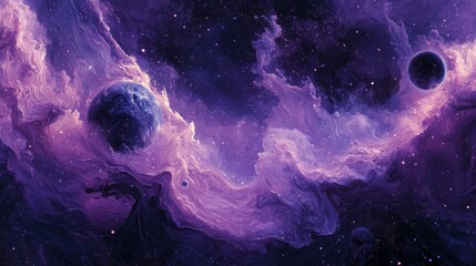 A Cosmic Landscape with Planets and Swirling Nebulae
