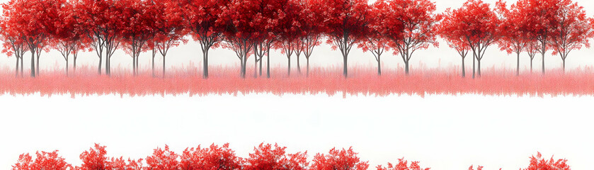 Seamless Pattern of Minimalist Trees with Red Ribbon Leaves - Captivating Nature Concept in Stock Photography