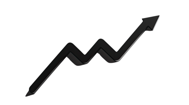 curved graph arrow on white transparent background