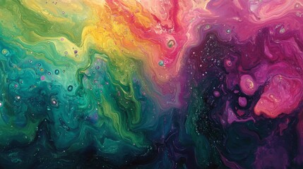 Fototapeta premium Abstract Swirling Paint with Vibrant Colors and Bubbles