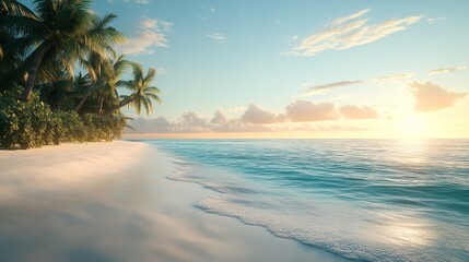 Tranquil Sunset Over a Tropical Beach with Palm Trees