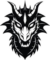 Fierce Dragon Head with Horns – Tribal Style Silhouette