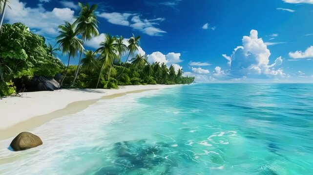 Beach with palm trees, tropical paradise island