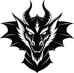 Fierce Dragon Head with Horns – Tribal Style Silhouette