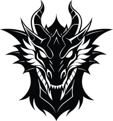 Fierce Dragon Head with Horns – Tribal Style Silhouette