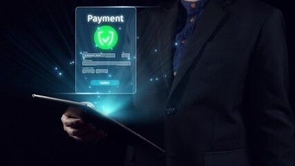 Business person initiates an online payment transaction, showcasing secure and efficient methods. Learn the best practices for safe online payment transactions. UUID