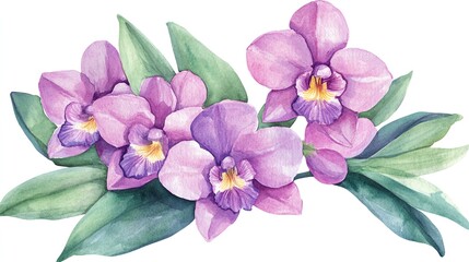 Obraz premium Watercolor orchid clipart featuring exotic blooms in purple and pink hues