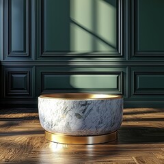 Marble and gold coffee table on wood floor, luxury interior design