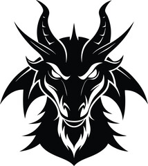 Fierce Dragon Head with Horns – Tribal Style Silhouette