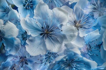 A close up of a blue flower with frost on it