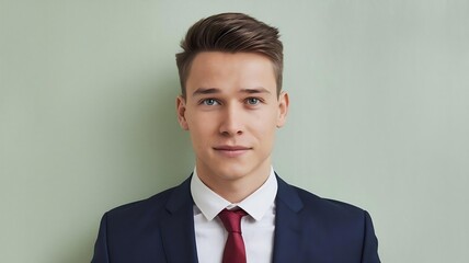 A young man standing against a light green background, isolated with ample copy space.