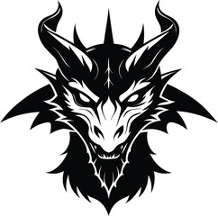 Fierce Dragon Head with Horns – Tribal Style Silhouette