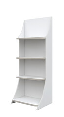 Minimalist white shelving unit with three open shelves, perfect for storage and decor in modern interiors