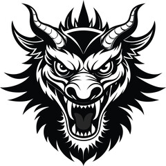 Fierce Dragon Head with Horns – Tribal Style Silhouette