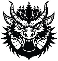 Fierce Dragon Head with Horns – Tribal Style Silhouette