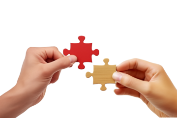 set Of Human hands holding a puzzle piece PNG Connection Strategy isolated on white and transparent background - Teamwork, cooperation and partnership Collaboration concept