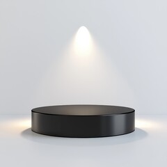 Minimal black circular pedestal with dramatic lighting