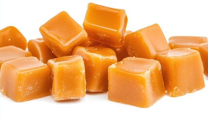 Caramel Candy Cubes  Delicious Sweet Treat Isolated on White Background