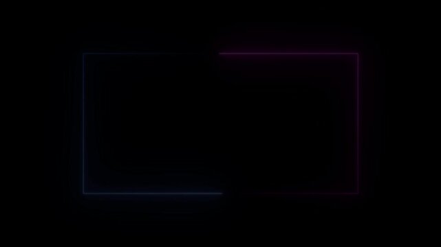 Neon light glowing rectangle frame seamless loop motion background 4k animation. Loop out squire frame background.