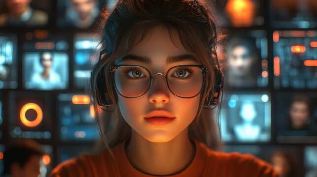 Vibrant Animated Coworkers in Video Call Grid Diverse Personalities & Interactive Icons