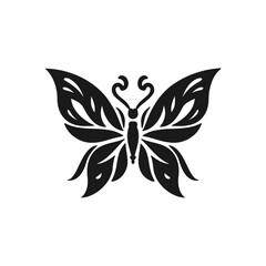 a design with silhouette art, a picture of a black butterfly