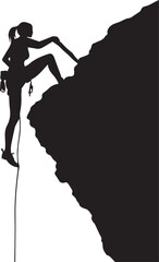 Rock climber scaling a steep black silhouette vector